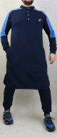 Qamis court Premium en coton leger bicolore boutons pression de Marque Best Ummah - Couleur Bleu marine et bleu