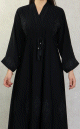 Robe Abaya Dubai noire ample de qualite avec ceinture interne strass et broderies