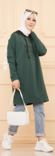 Tunique type sweat-shirt a capuche (Vetement decontracte et moderne pour hijab) - Couleur vert emeraude