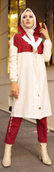 Veste longue bicolore a capuche (Mode Musulmane) - Couleur blanc et bordeaux