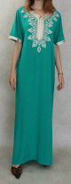 Robe orientale longue avec borderies pour femme - Couleur vert emeraude