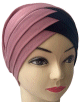Turban bonnet croise bicolore femme moderne - Couleur Vieux rose et Noir