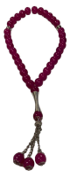 Chapelet (Subha) de luxe a 33 perles de couleur Rose fuchsia avec petites perles argentees